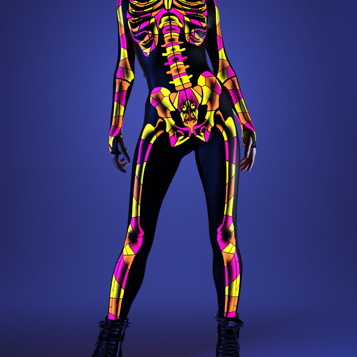 Halftone Colours Skeleton Costume UV Reactive