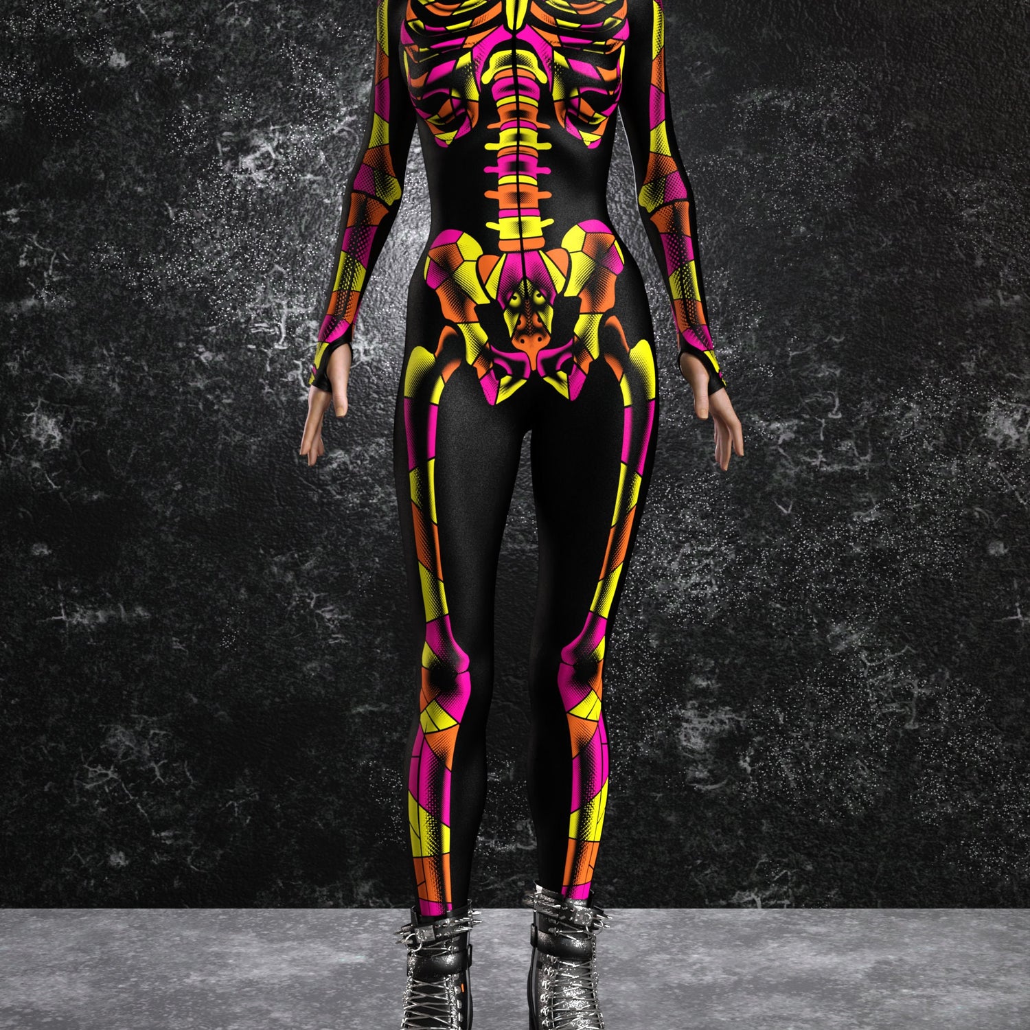 Halftone Colours Skeleton Costume Orange