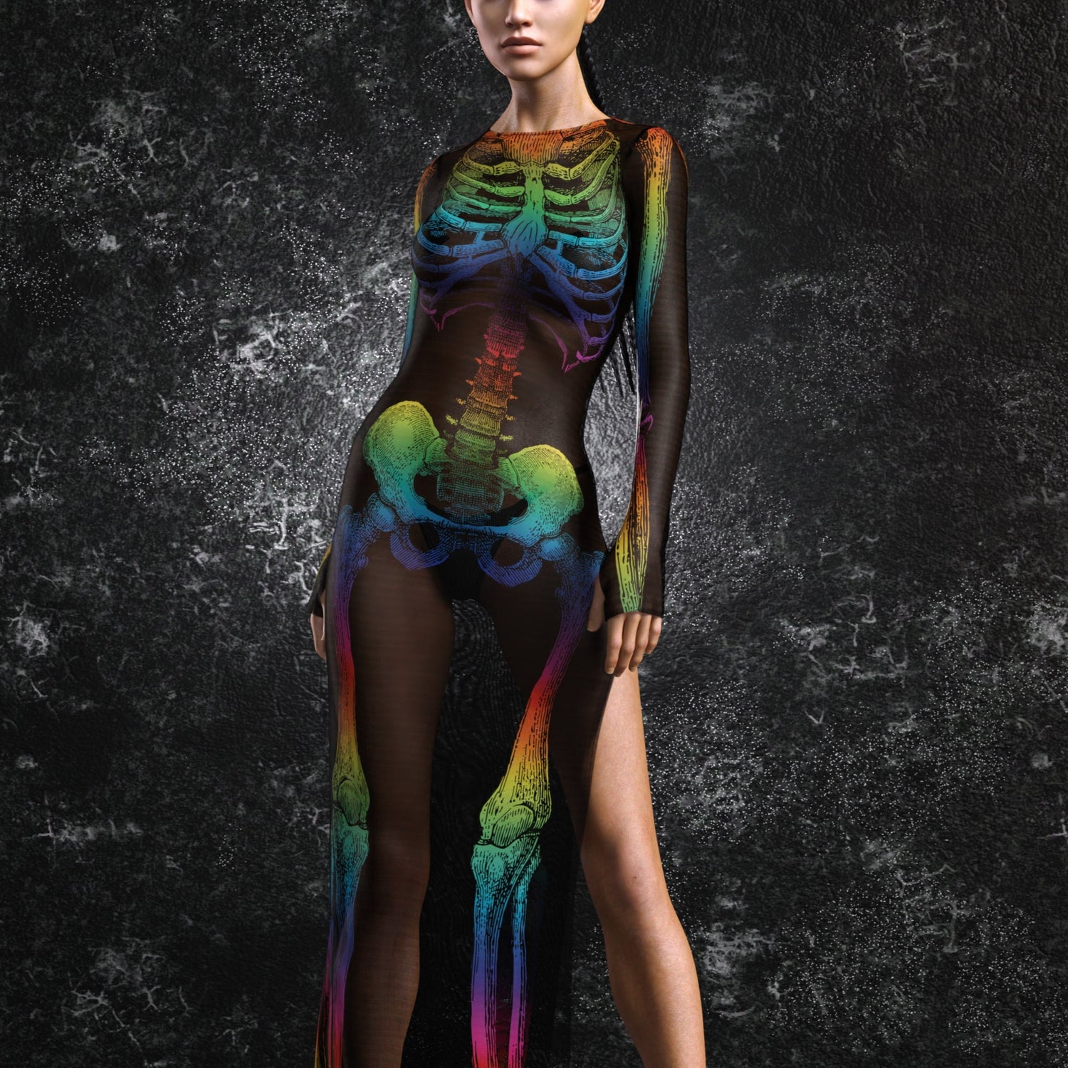 Rainbow Anatomy Mesh Single Cut Dress 7