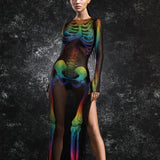 Rainbow Anatomy Mesh Single Cut Dress