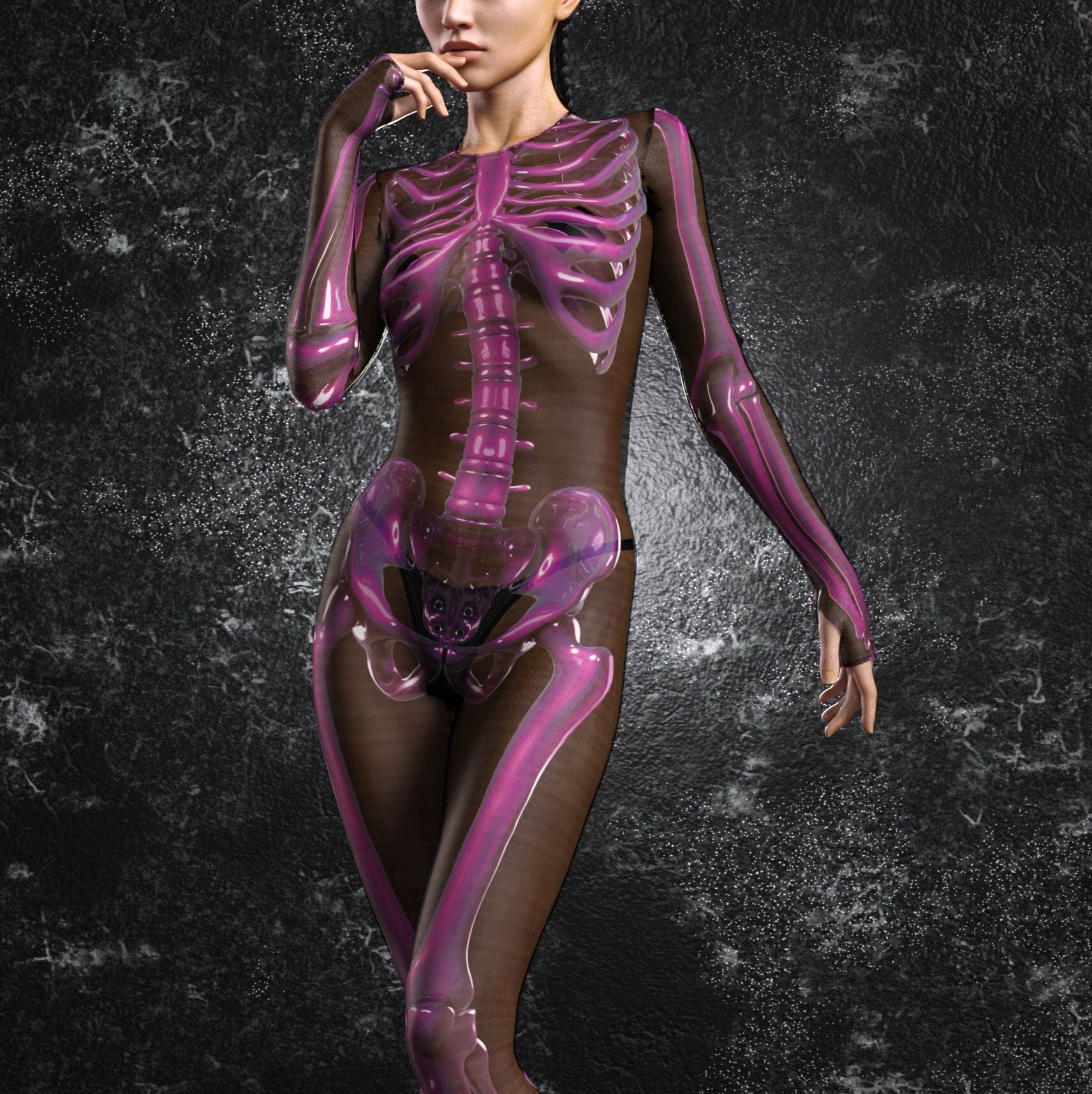 Purple Candy Skeleton Mesh Costume 1