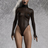 Just Black Mesh Back Zip Leotard