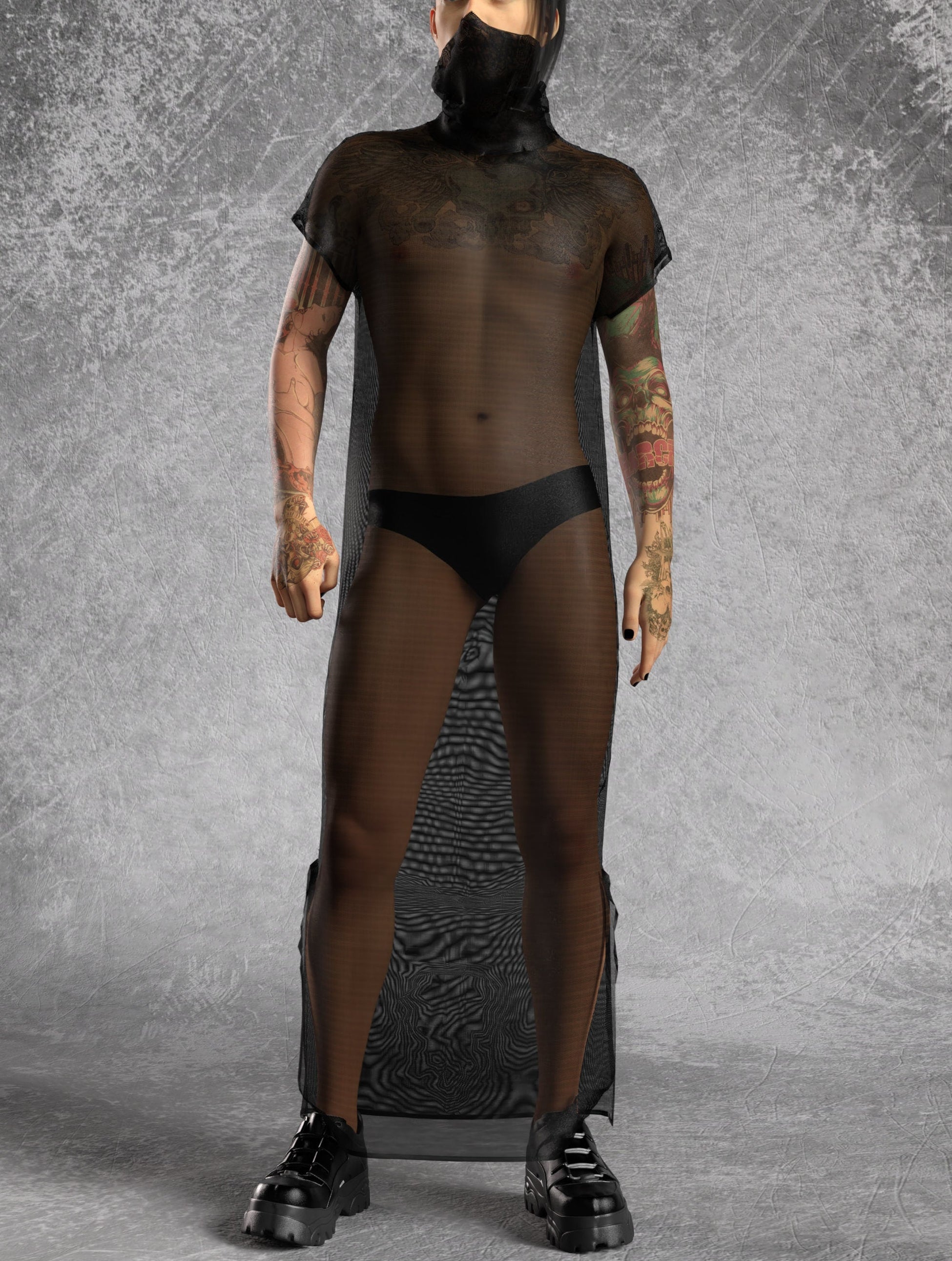 Just Black Mesh Male Dust Collar Dress 1
