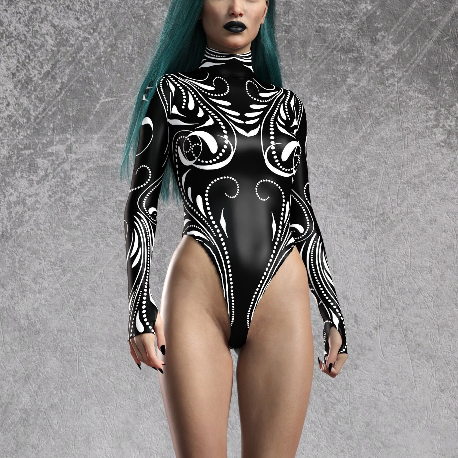 Dark Blossom Back Zip Leotard Black, White