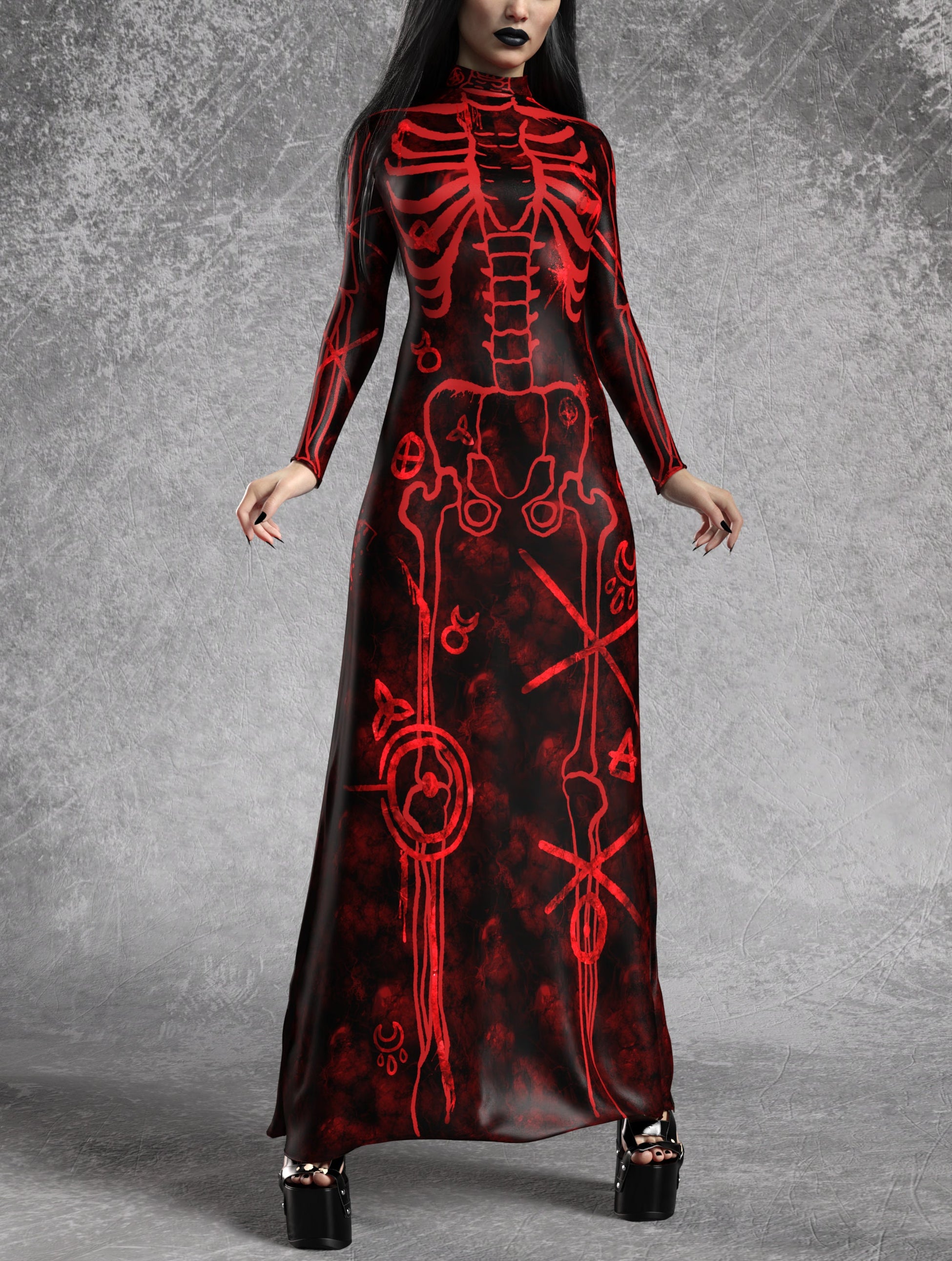 Drawn In Blood Classic Sleeved Dress 2
