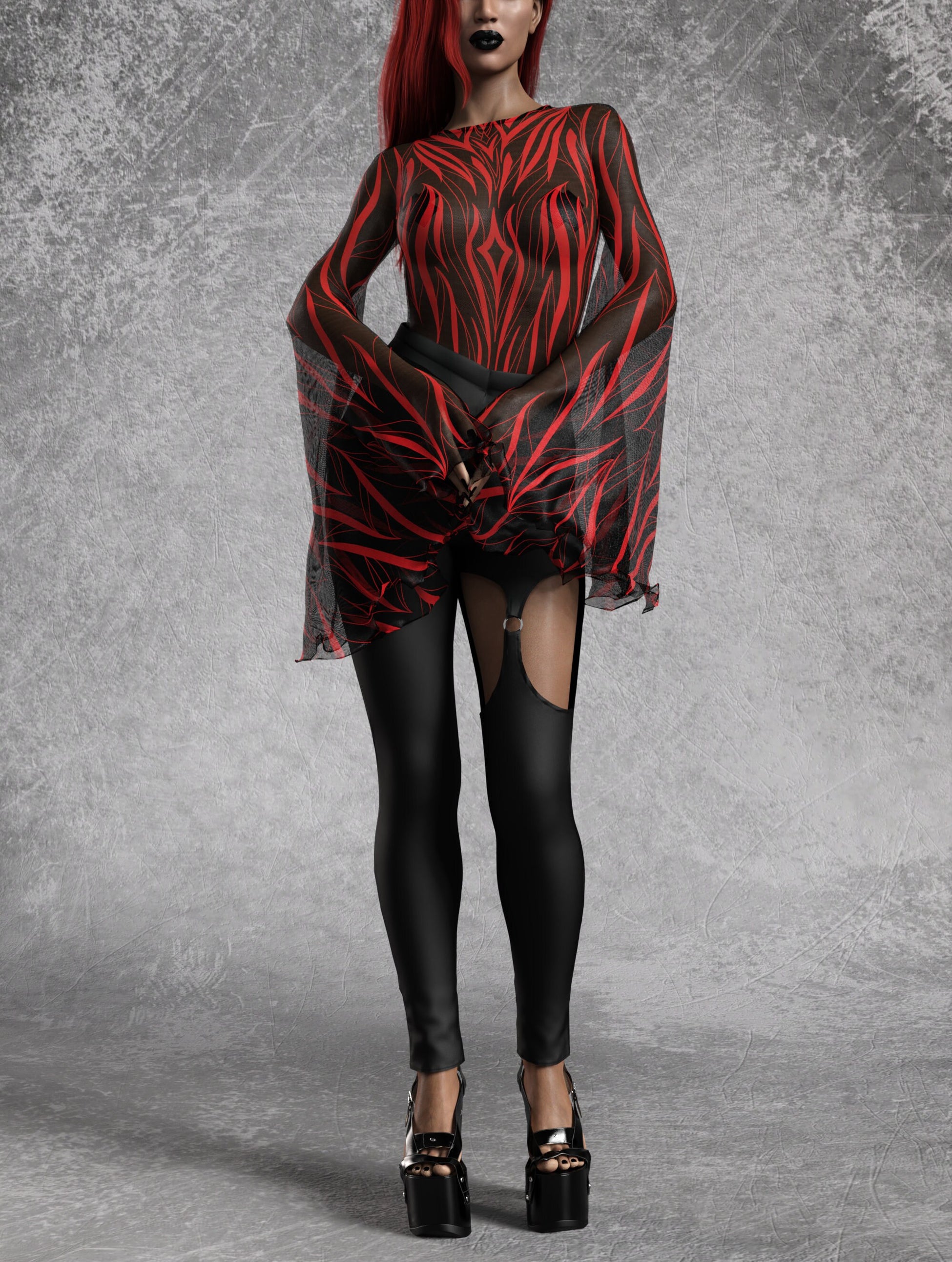 Heart Of Darkness Red Mesh Bare Back Leotard 2