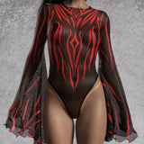 Heart Of Darkness Red Mesh Bare Back Leotard