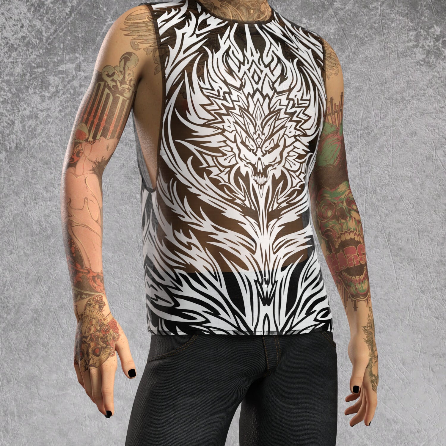 Predator Mesh Male Muscle Top Black, White