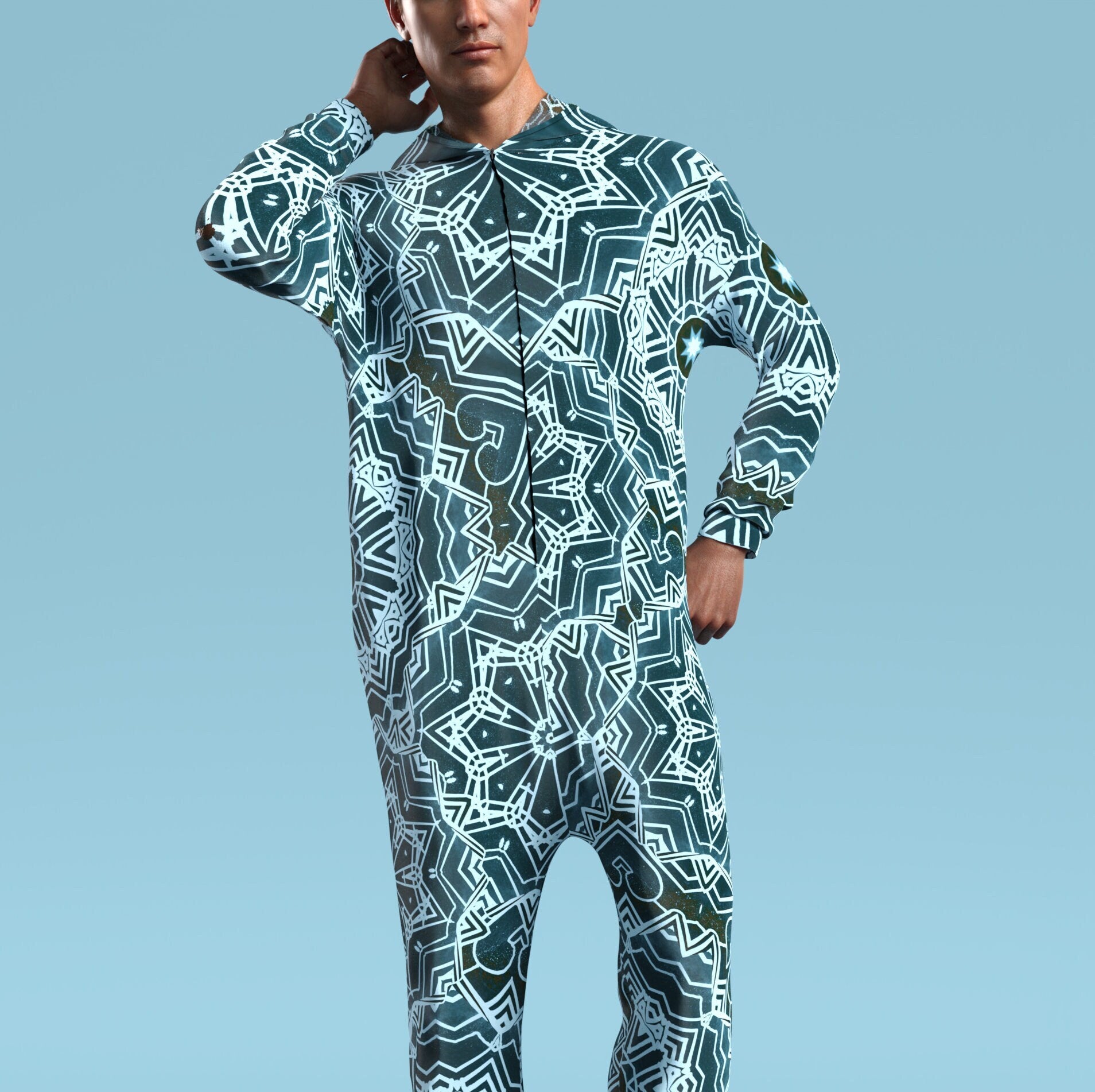 Crystalflake Blue Male Onesie 1