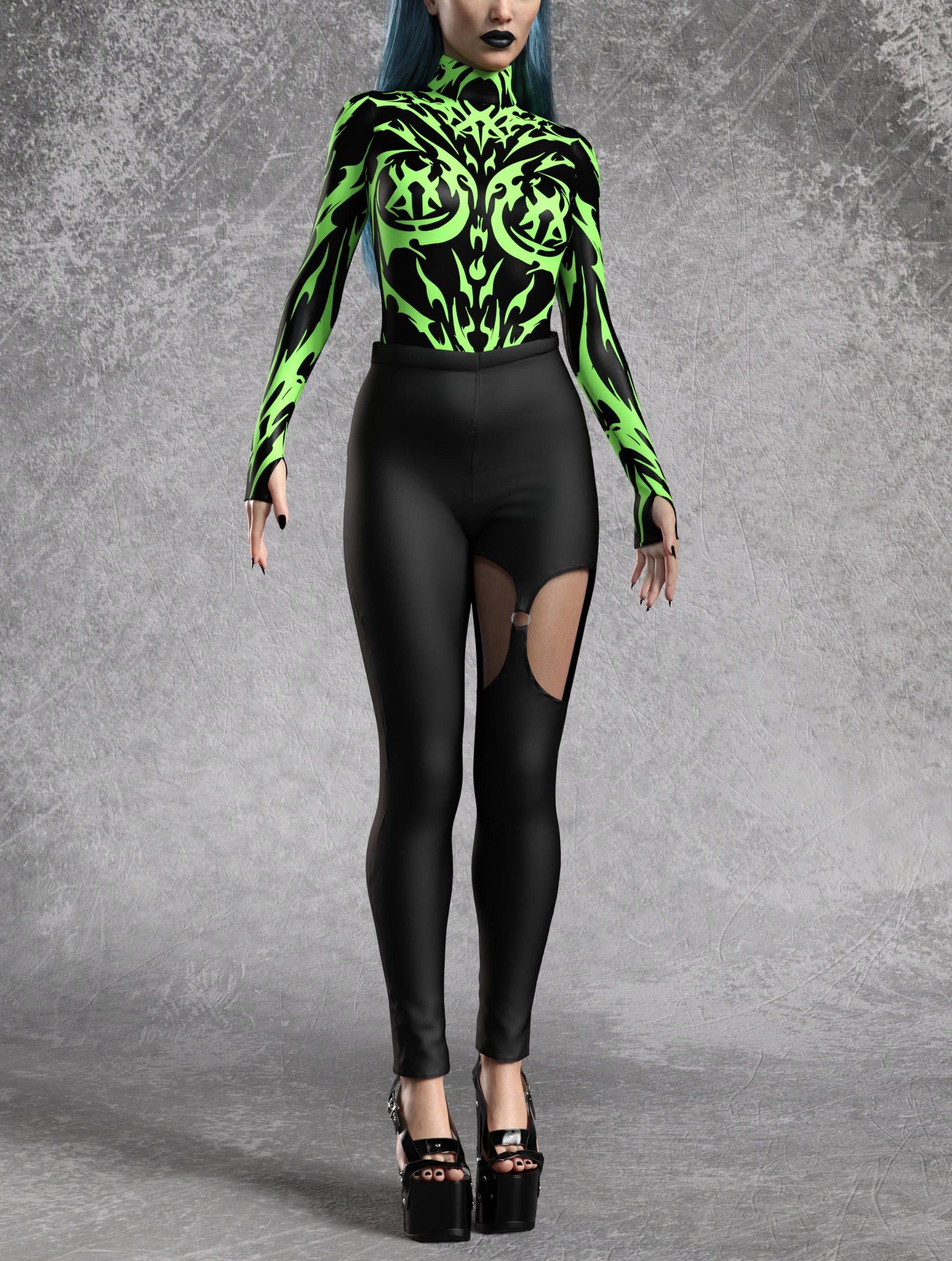Sign Of Damnation Green Leotard Leggings Set 1