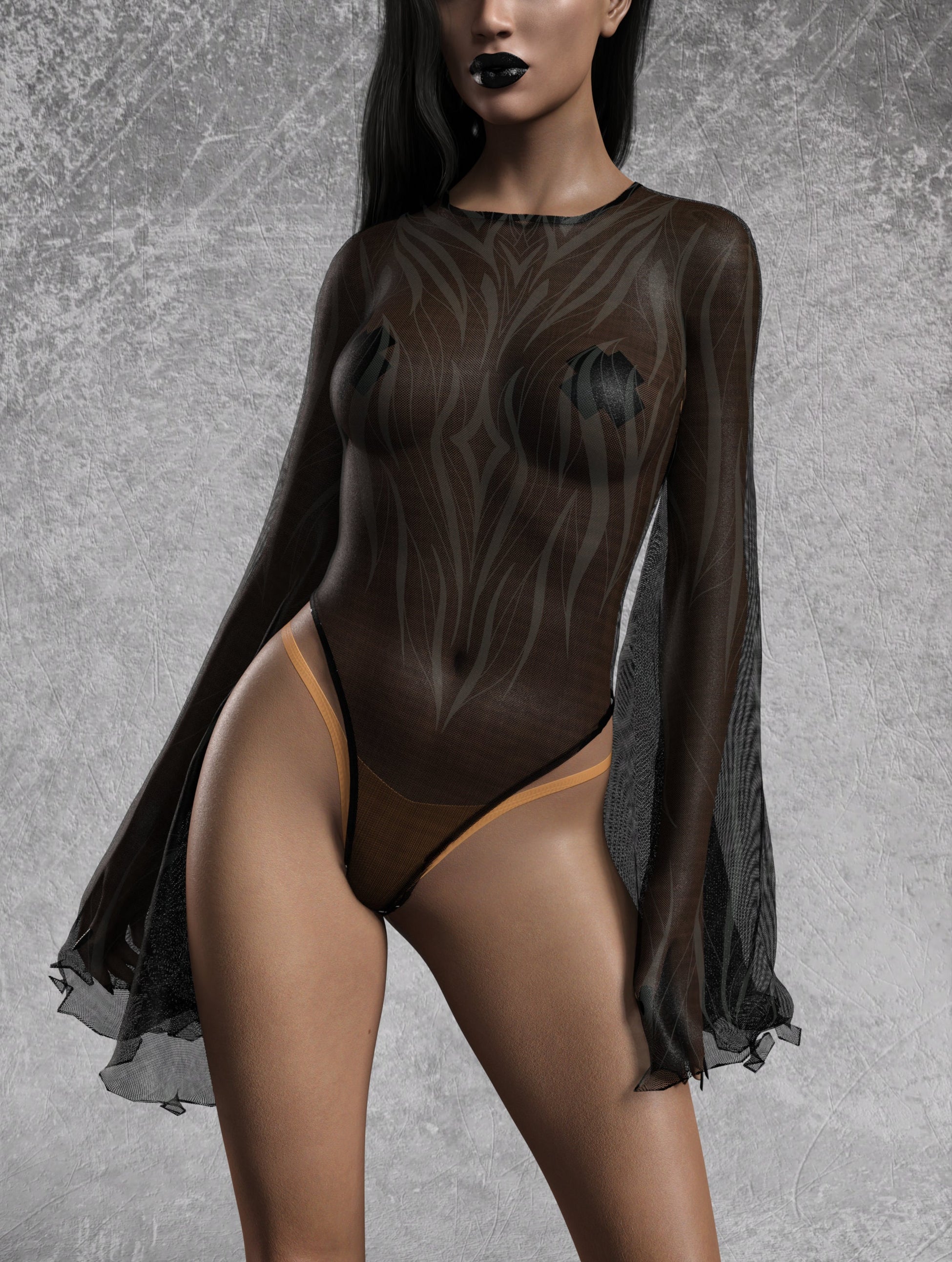 Heart Of Darkness Grey Mesh Bare Back Leotard 1