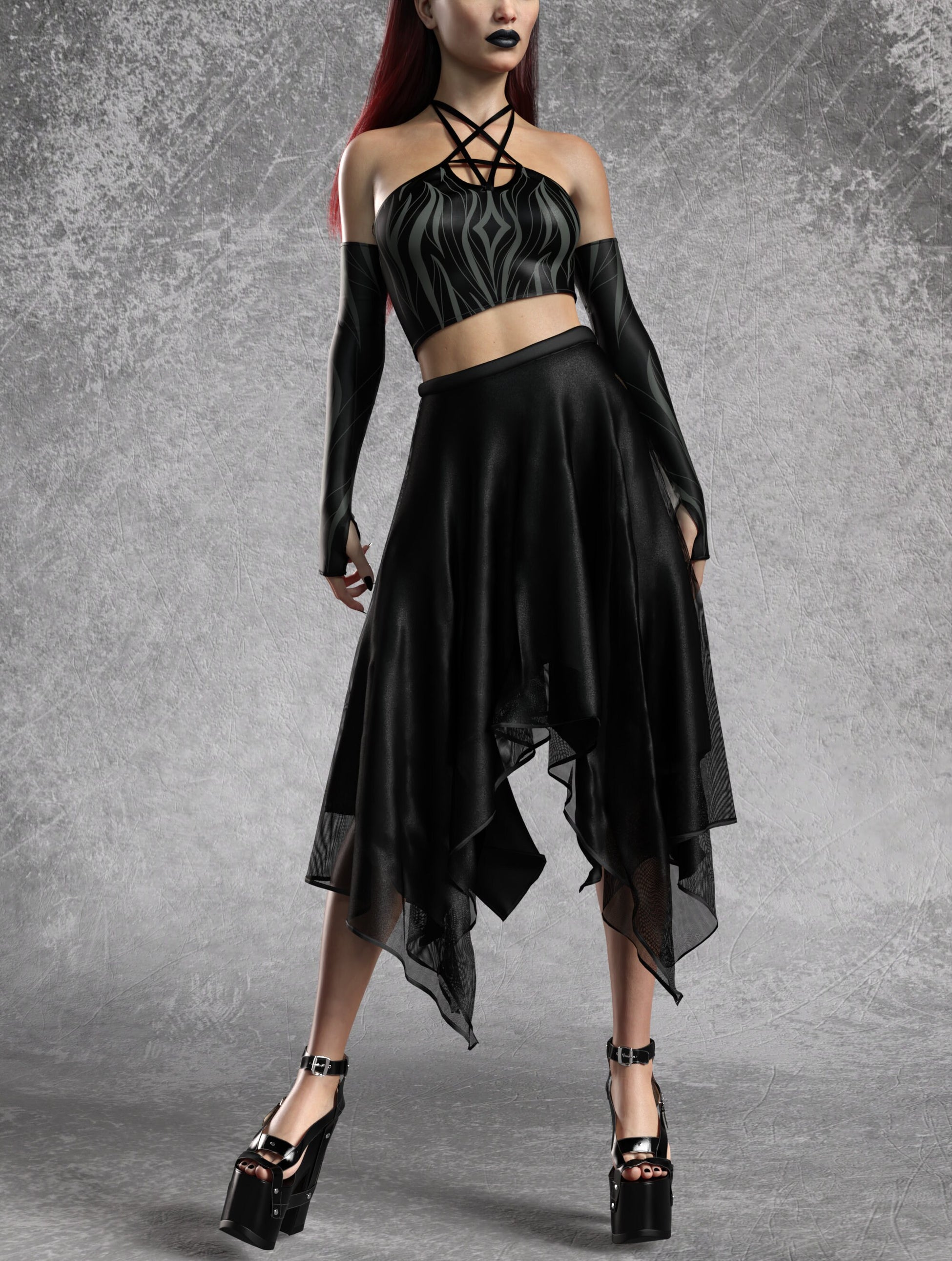 Heart Of Darkness Grey Pentagram Skirt Set 1