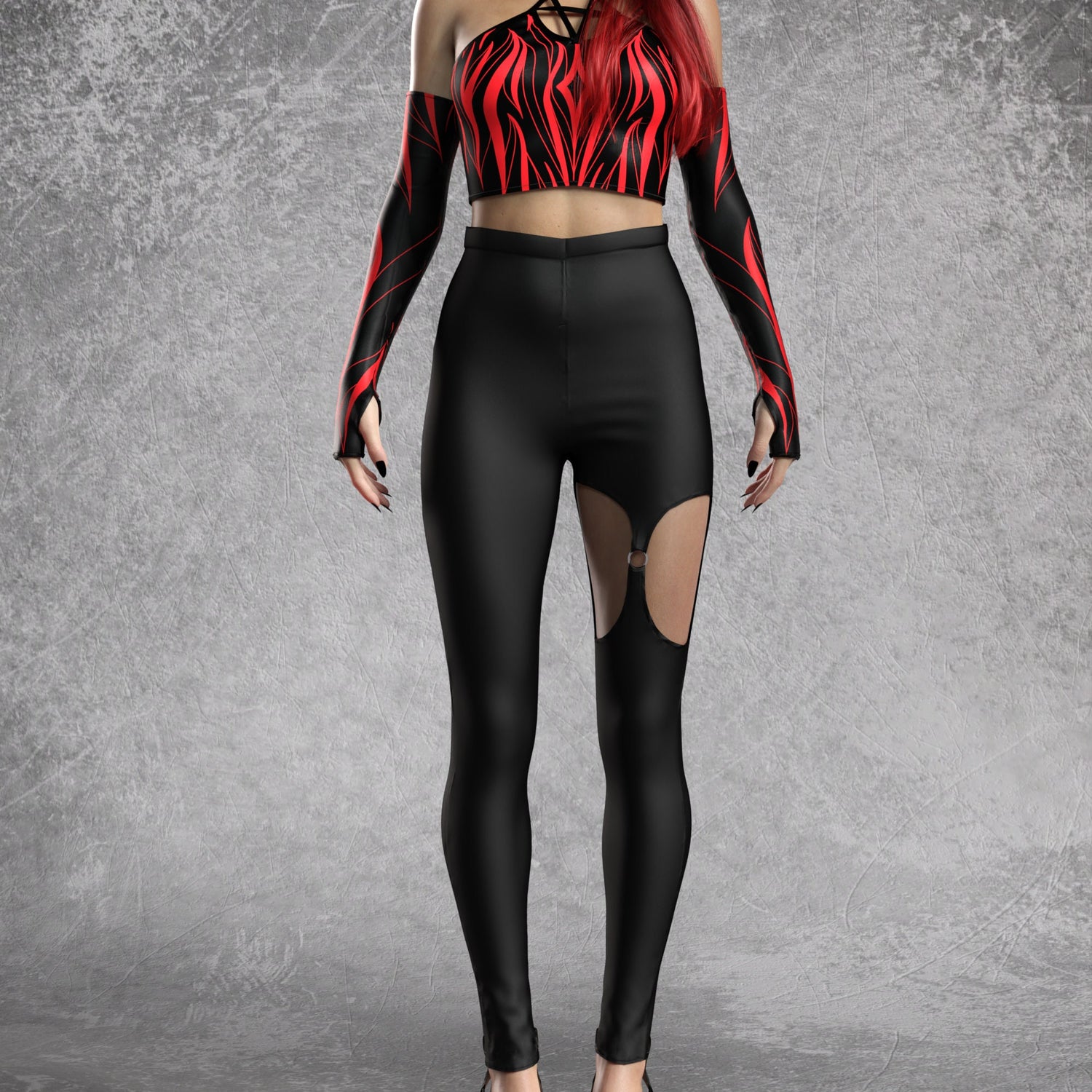 Women Heart Of Darkness Red Pentagram Skirt Set