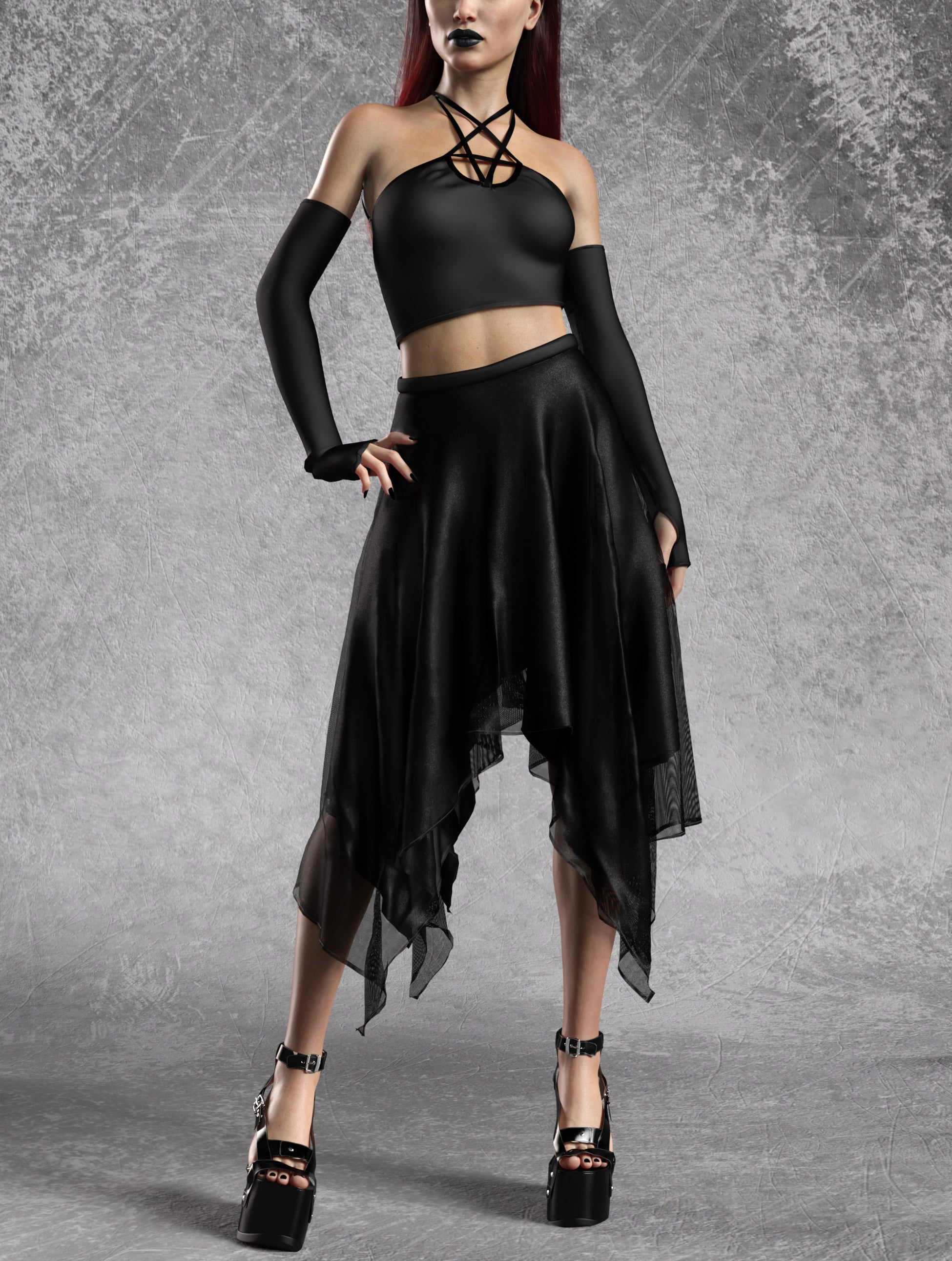 Just Black Pentagram Skirt Set 1