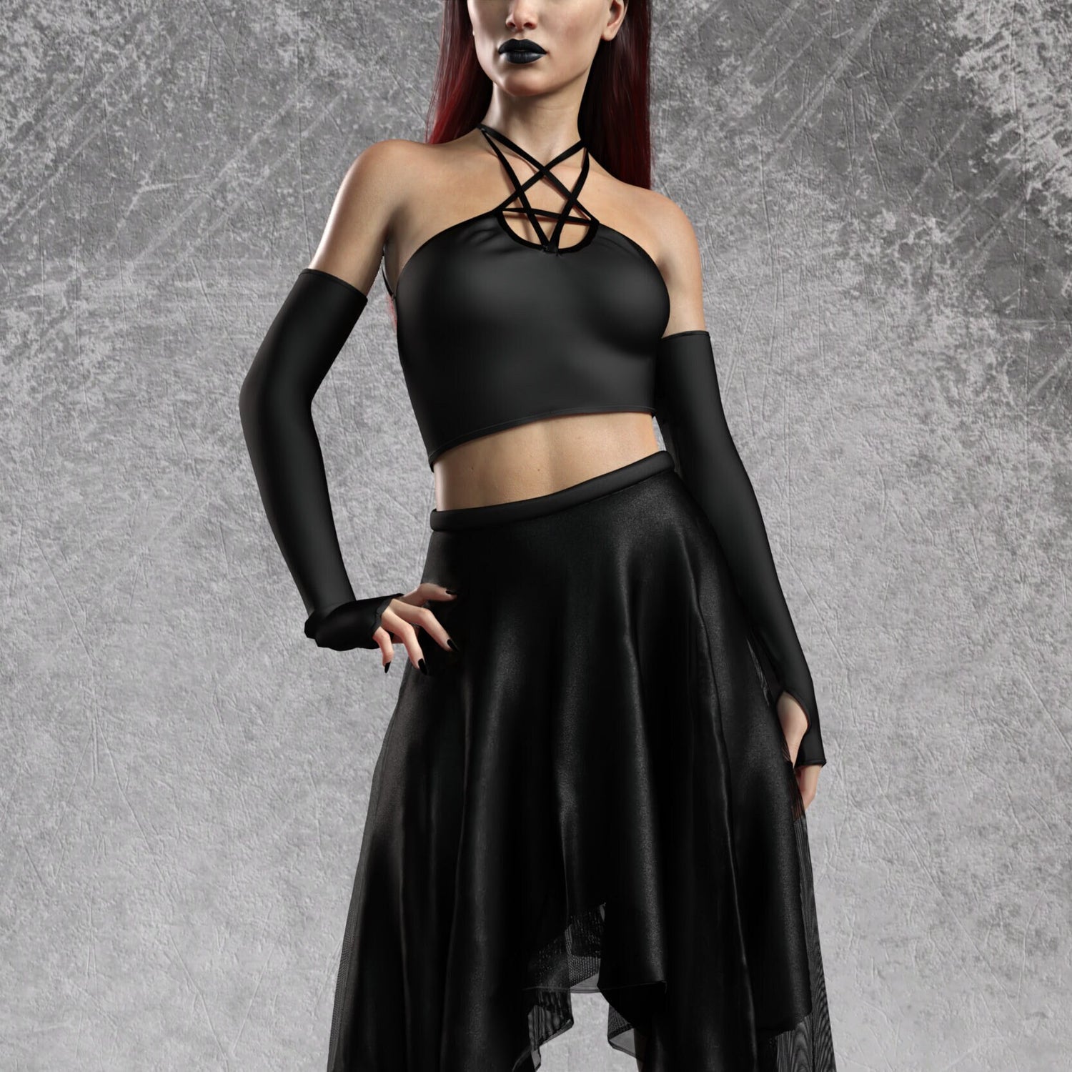 Just Black Pentagram Skirt Set