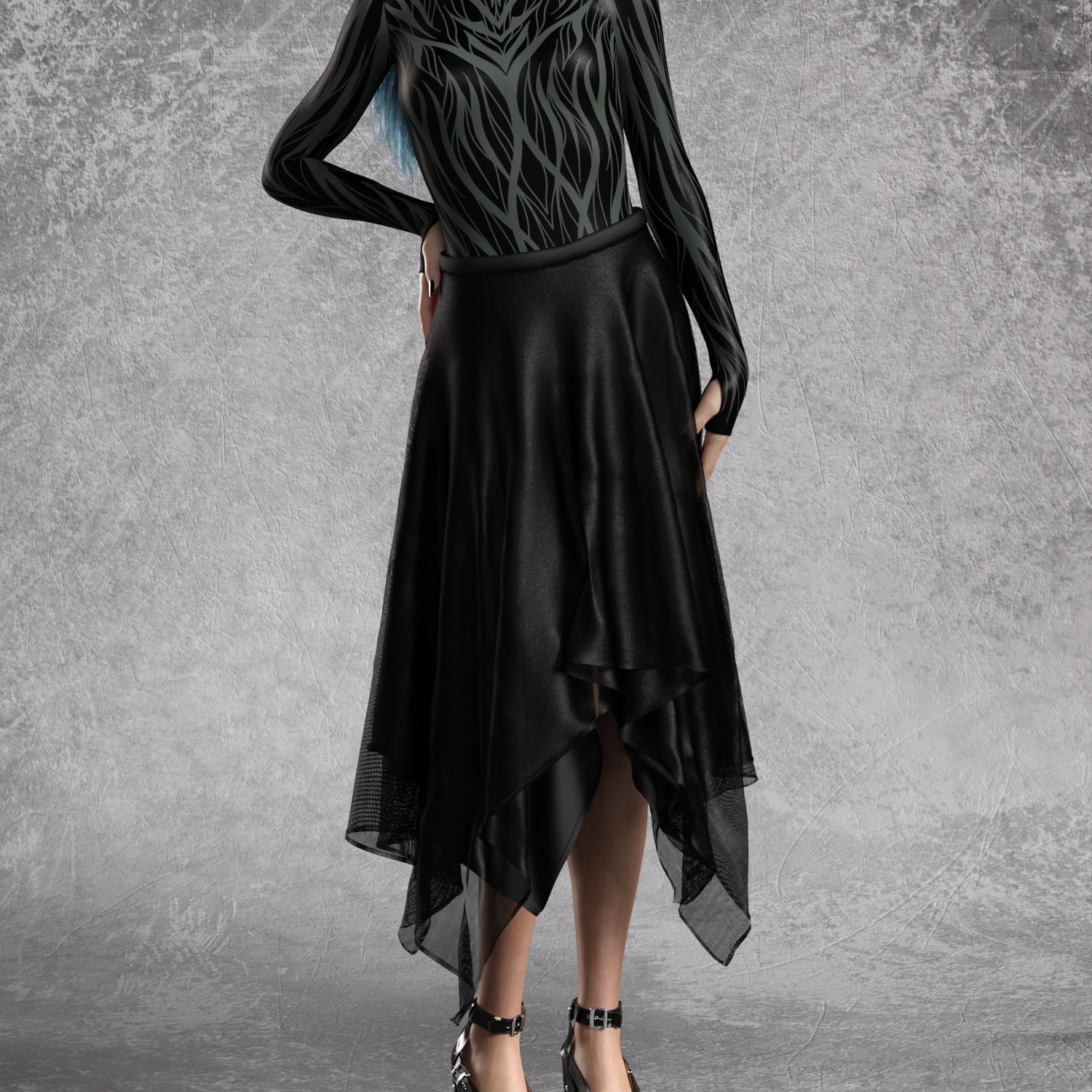 Winged Sadness Leotard Skirt Set Black