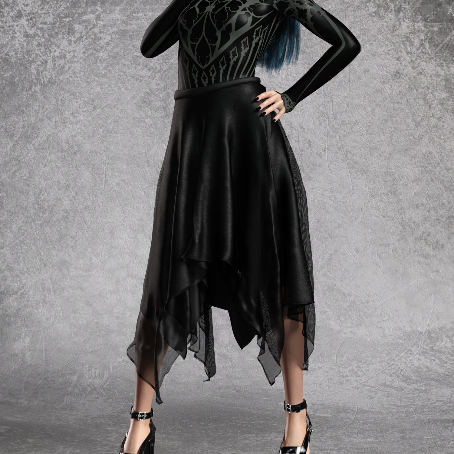 Chronicle Of Doom Grey Back Zip Leotard Black