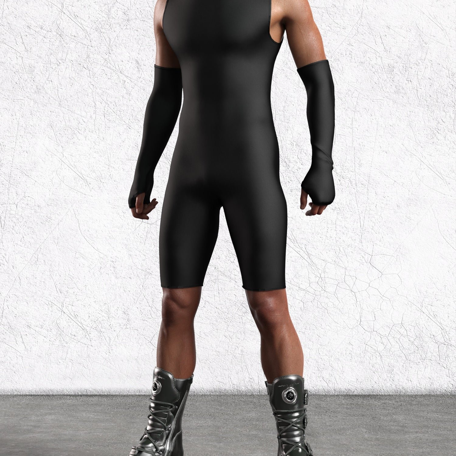 Men Just Black Male Back Zip Romper