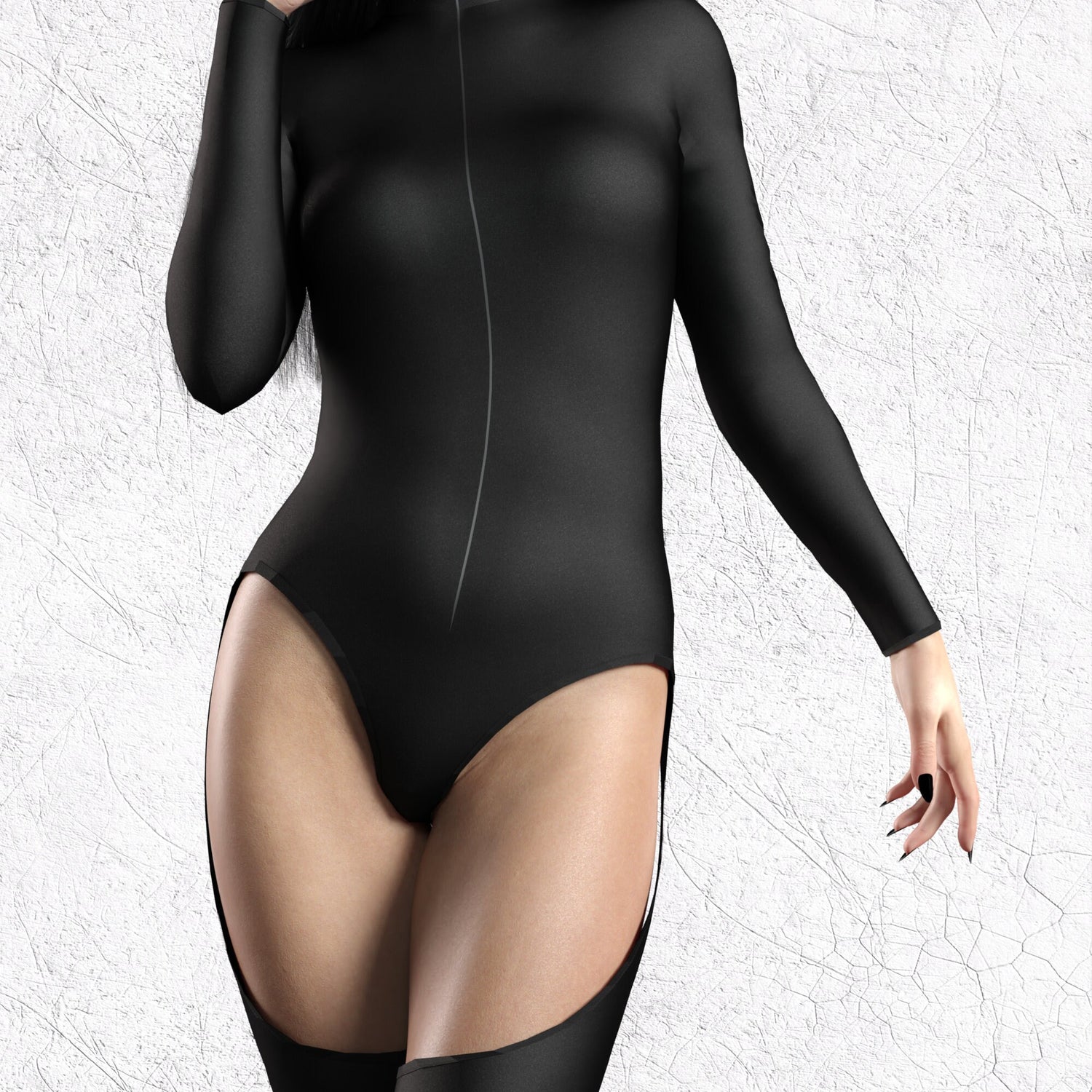 Just Black Front Zip Chaps Leotard 6