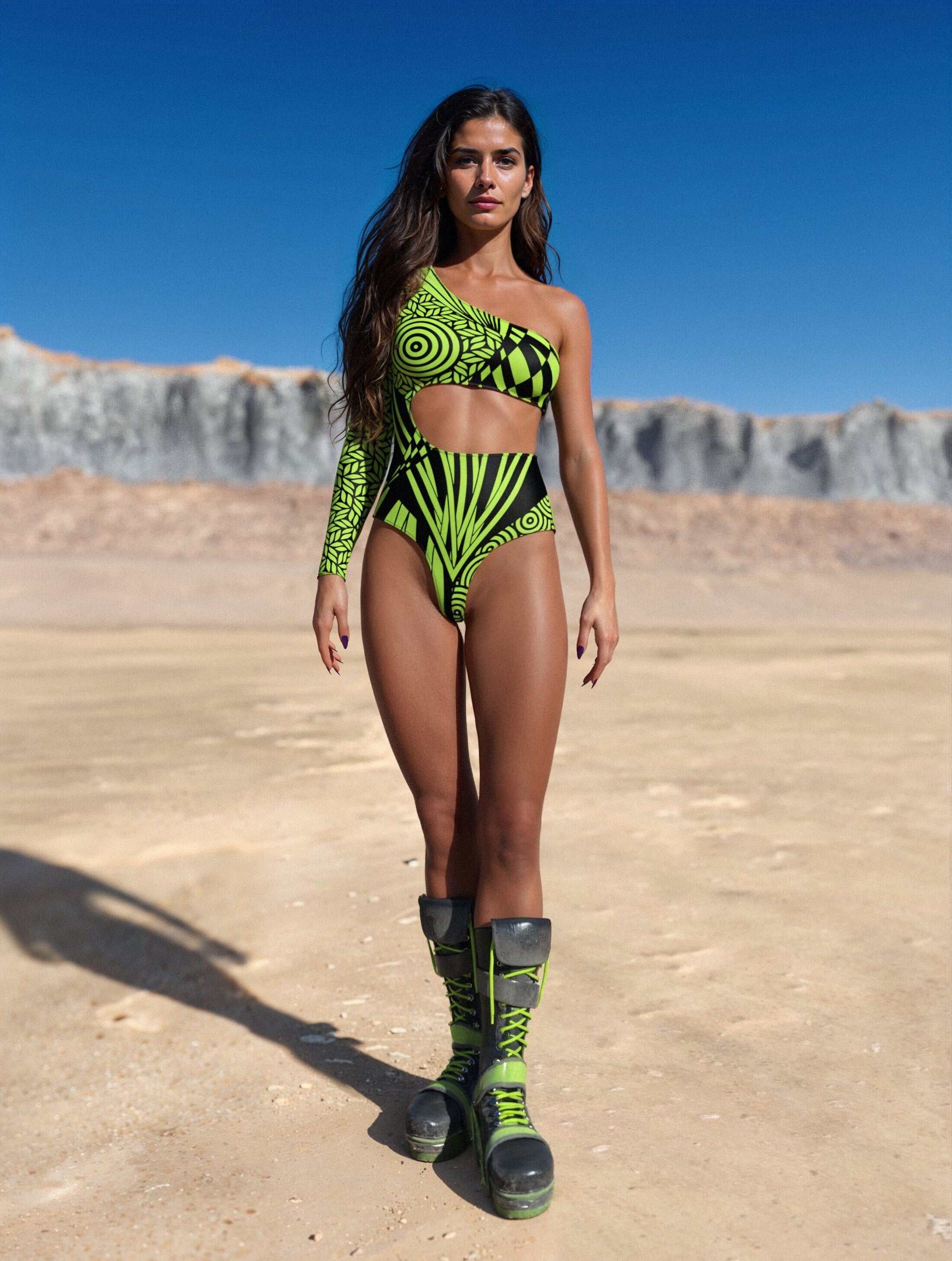 Chaotique Green Asymmetrical Leotard Green