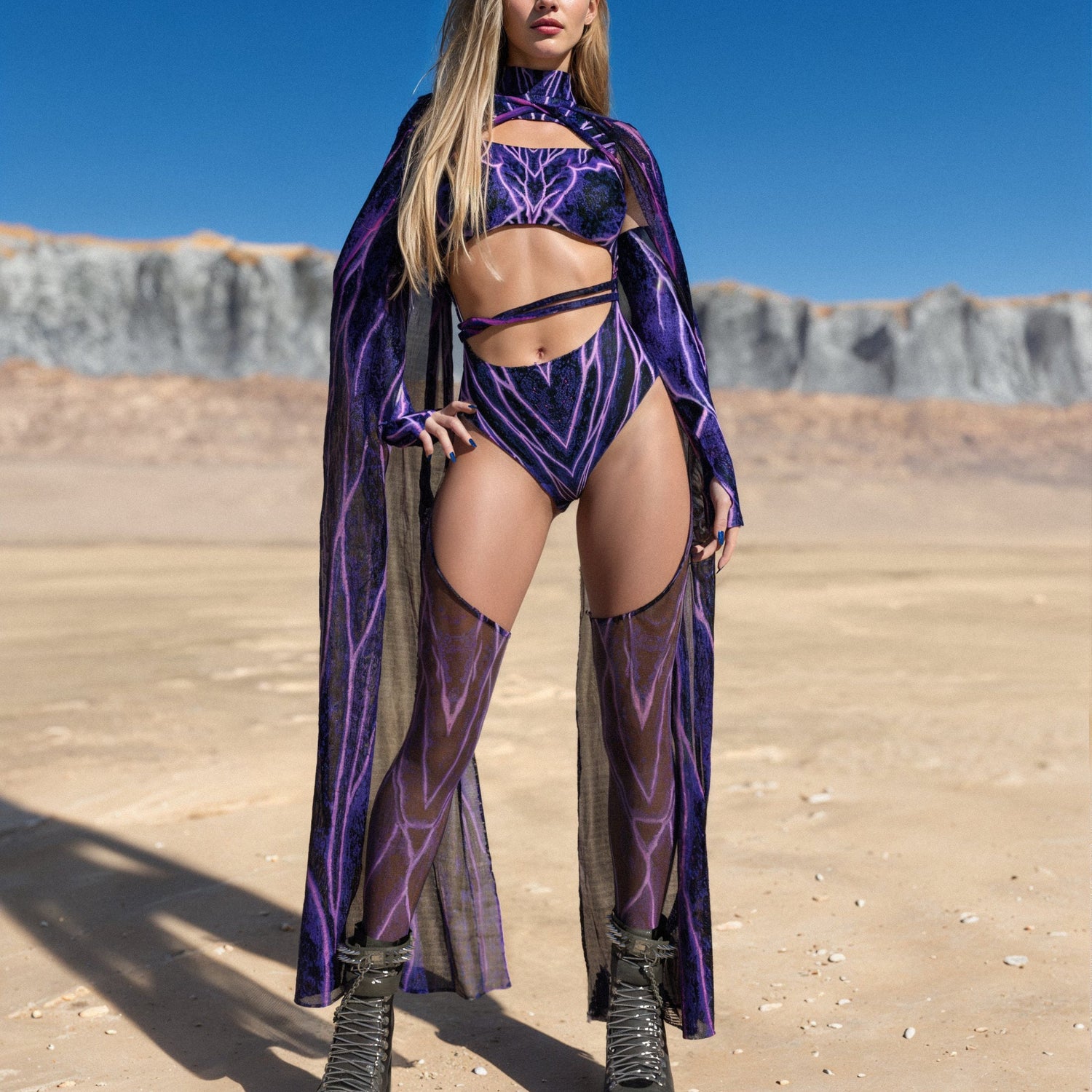 Magenta Burst Chaps Leotard Purple