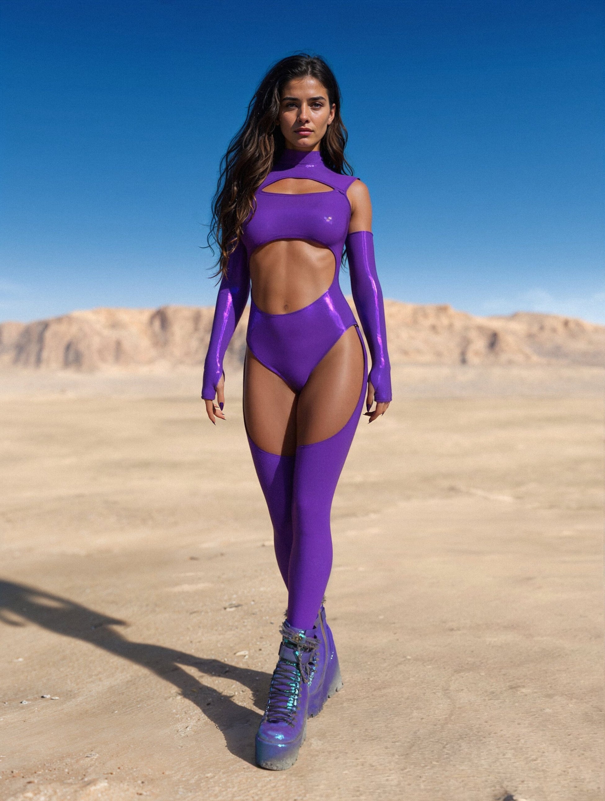 Luxe Violet Shiny Chaps Leotard 2