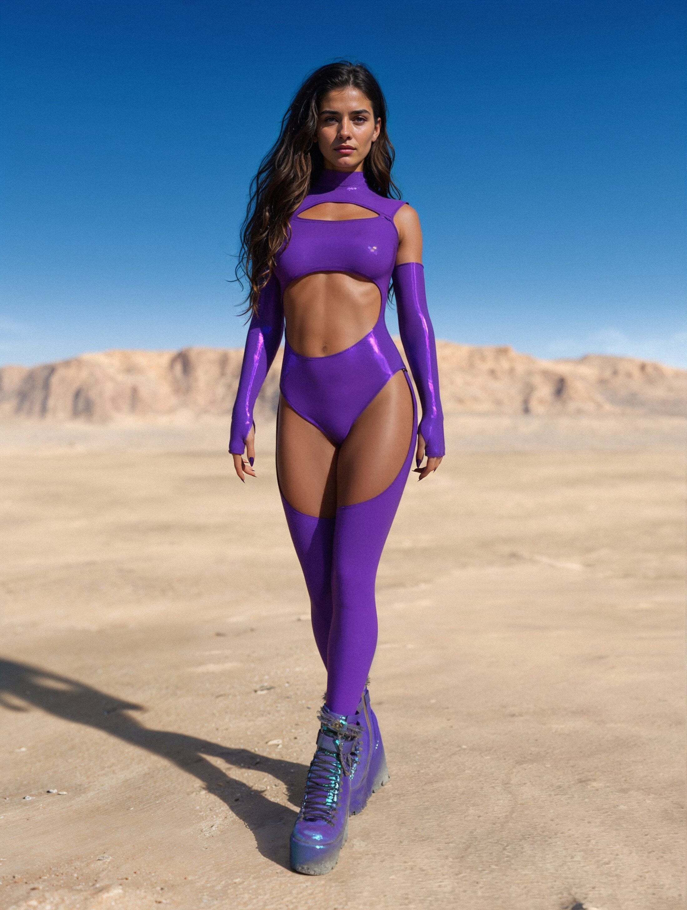 Luxe Violet Shiny Chaps Leotard 2