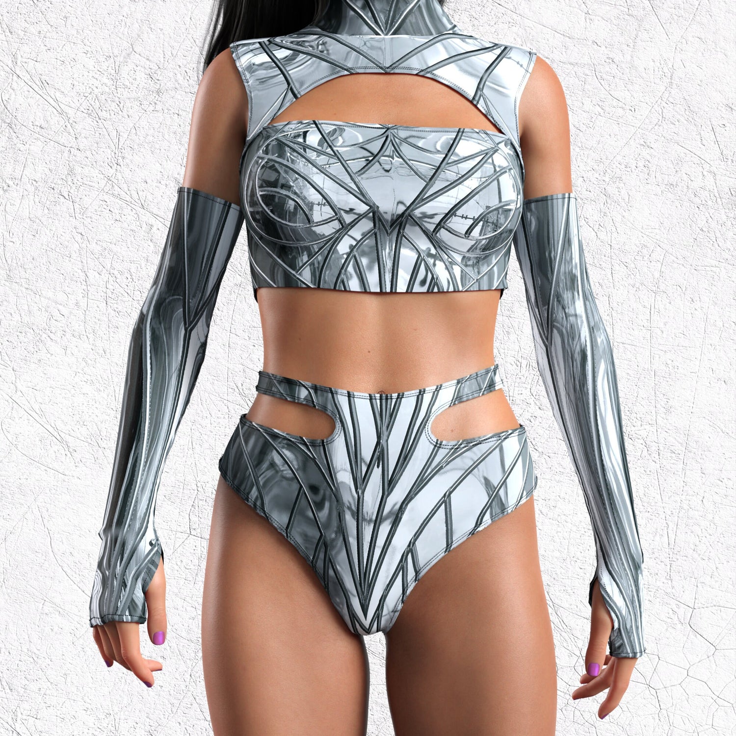 Women Solidus Silver Cutout Rave Shorts