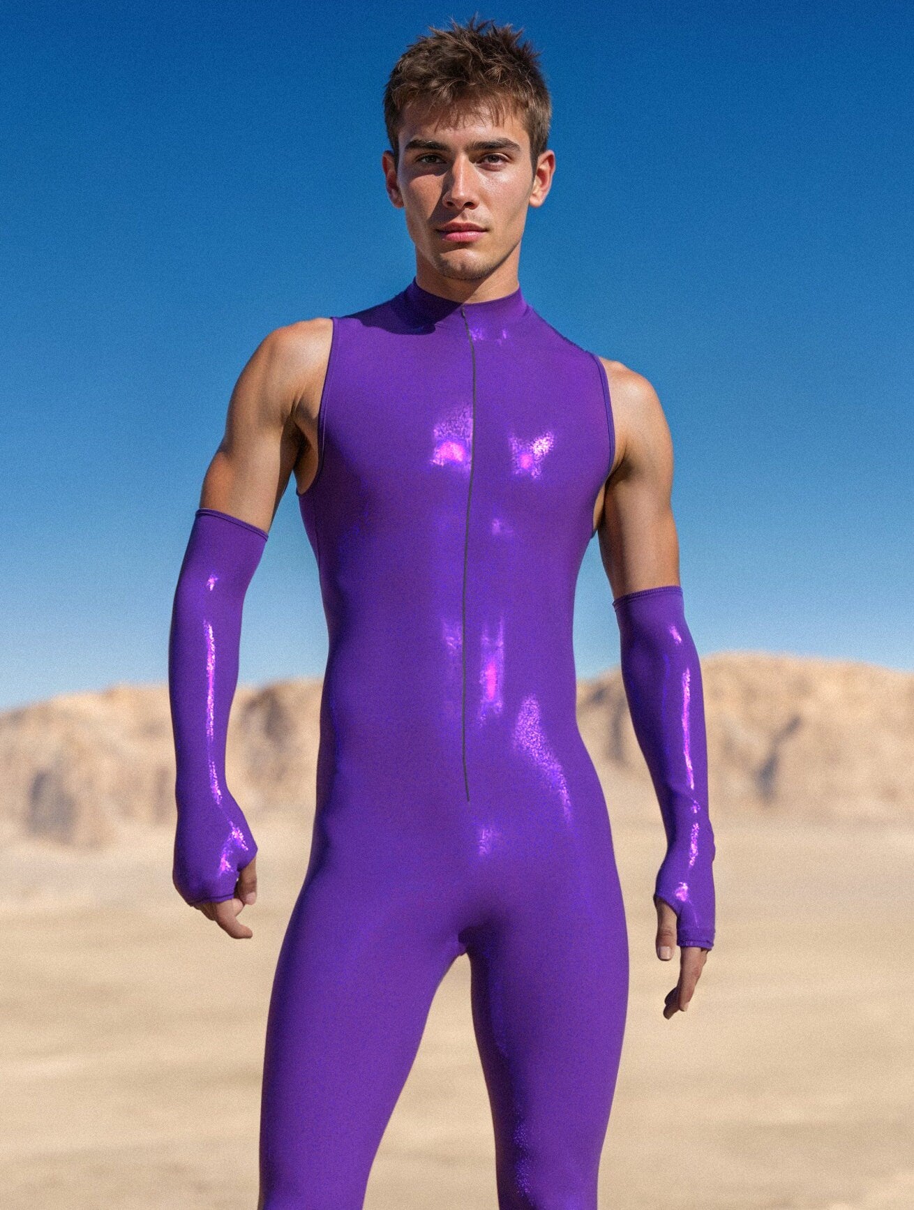 Luxe Violet Male Sleeveless Costume 1