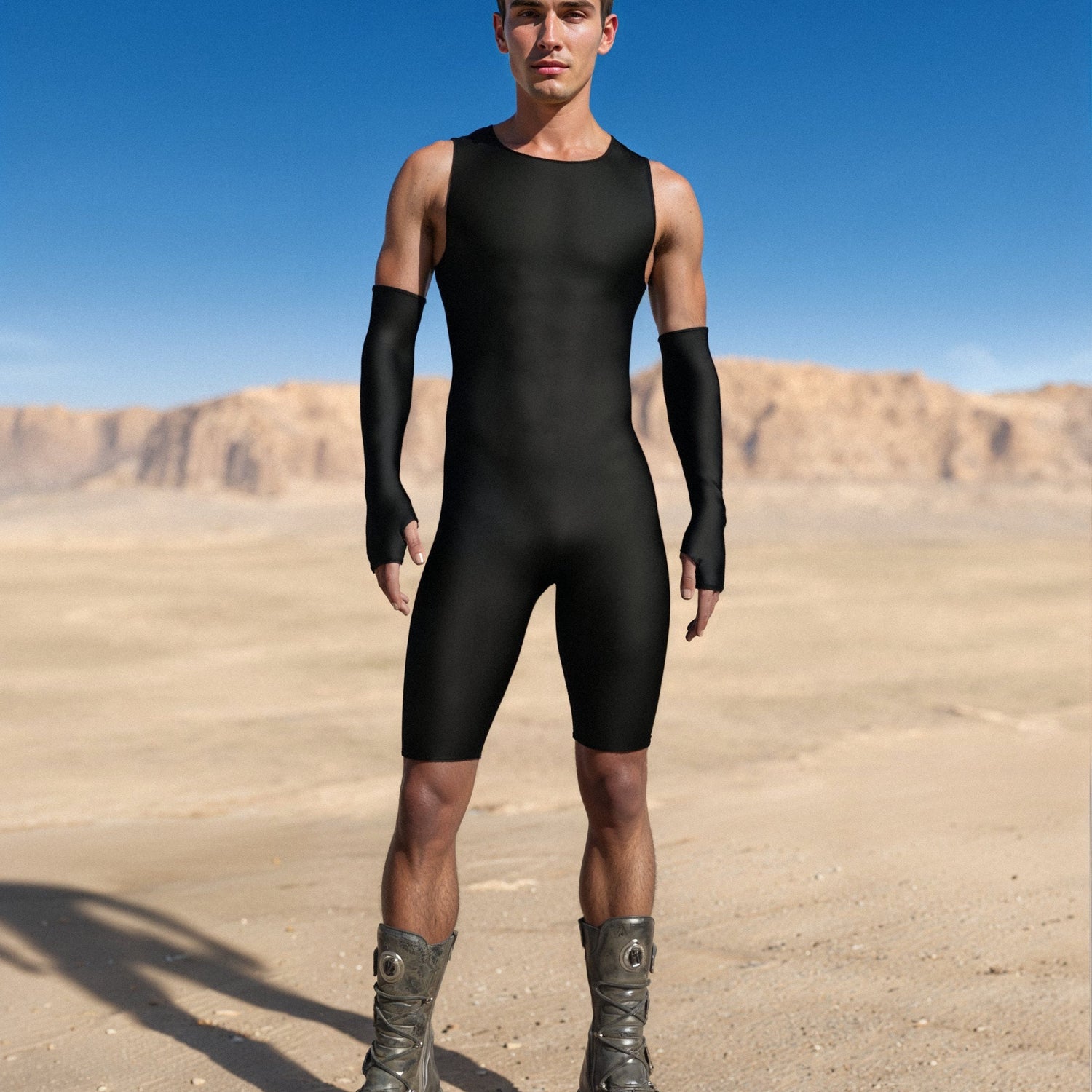 Just Black Male Back Zip Romper Black
