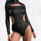 Just Black Side-Cutout Leotard