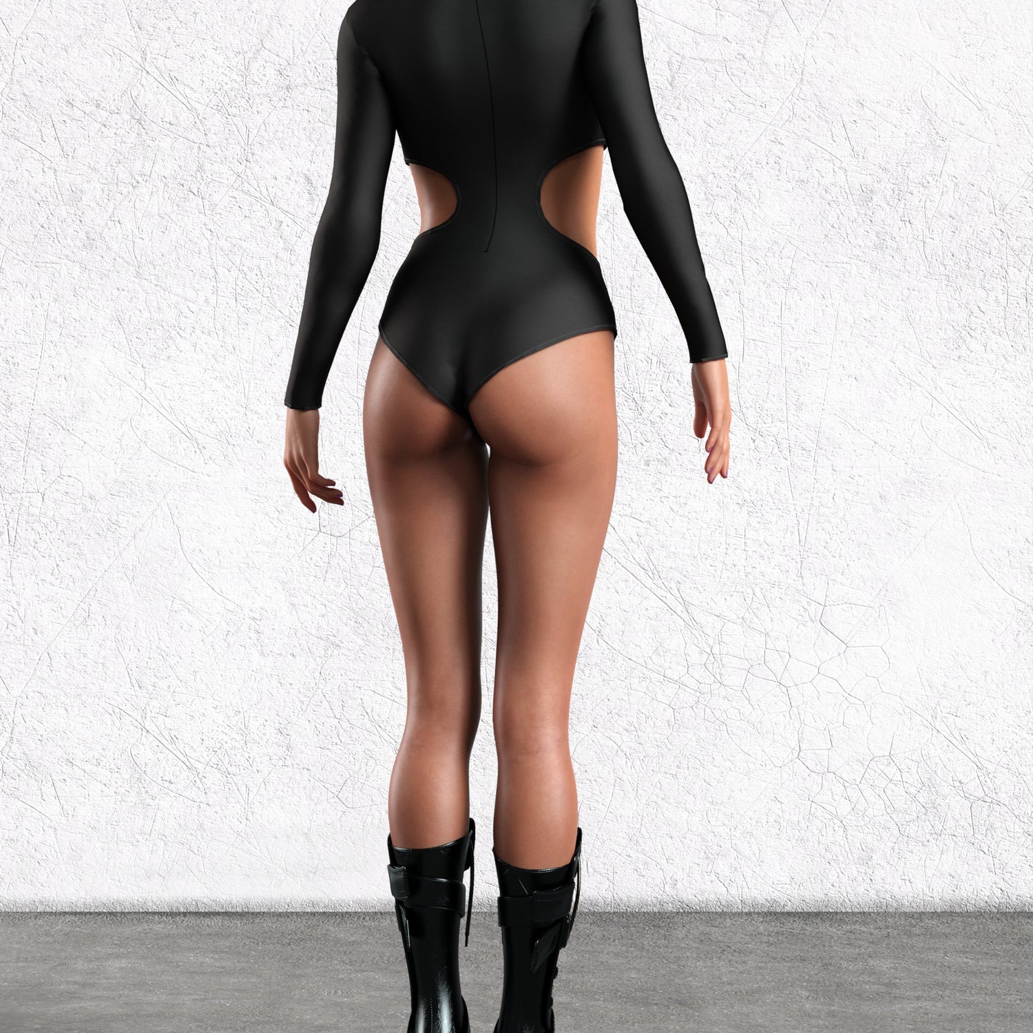 Just Black Side-Cutout Leotard Lycra
