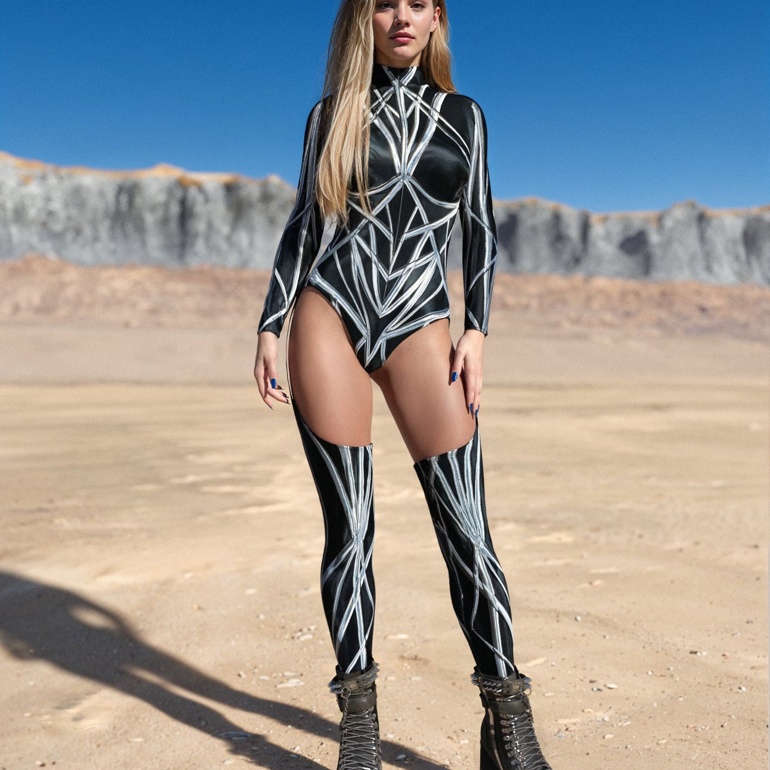 Sublime Bind Chaps Leotard Black, White