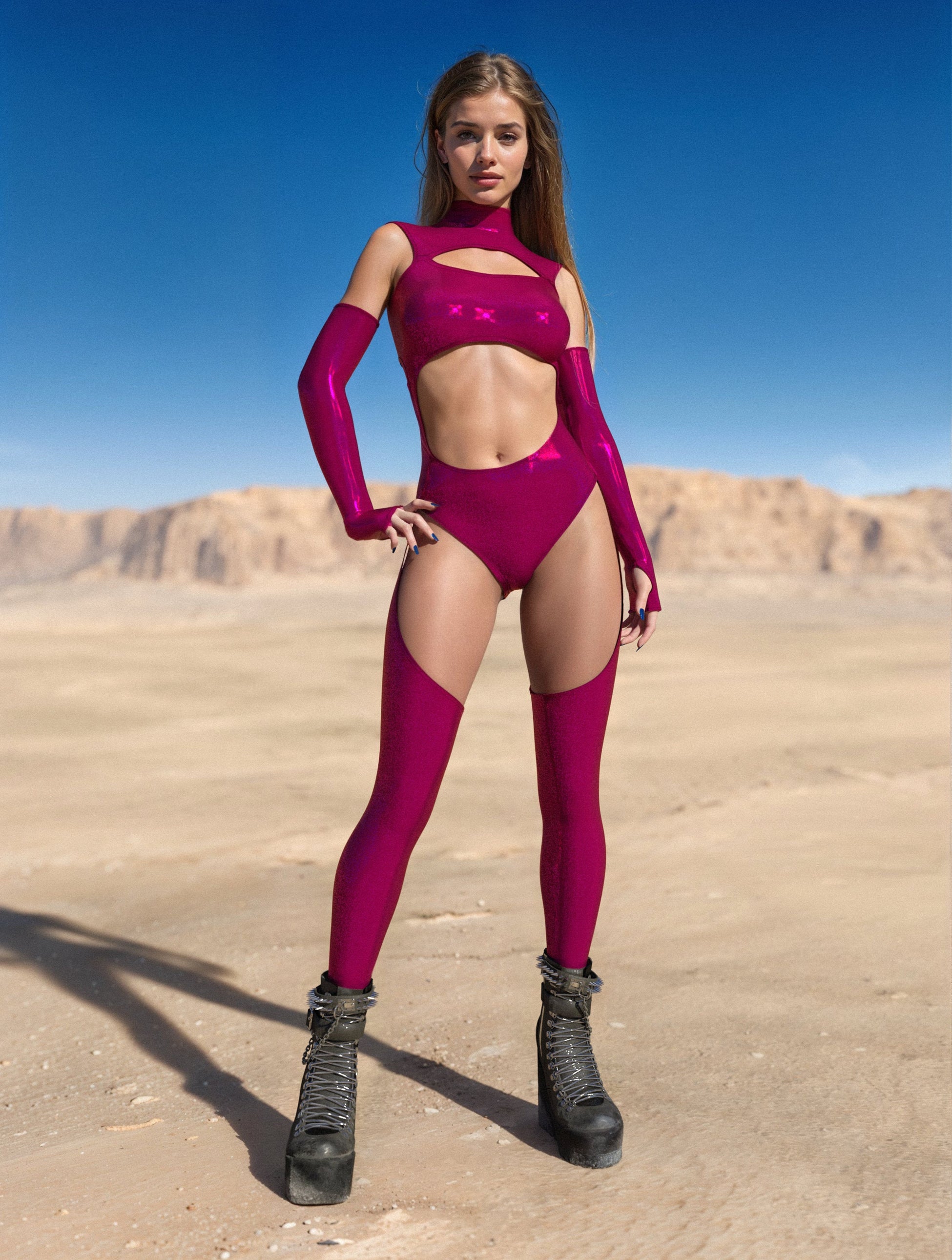 Luxe Rose Shiny Chaps Leotard 2