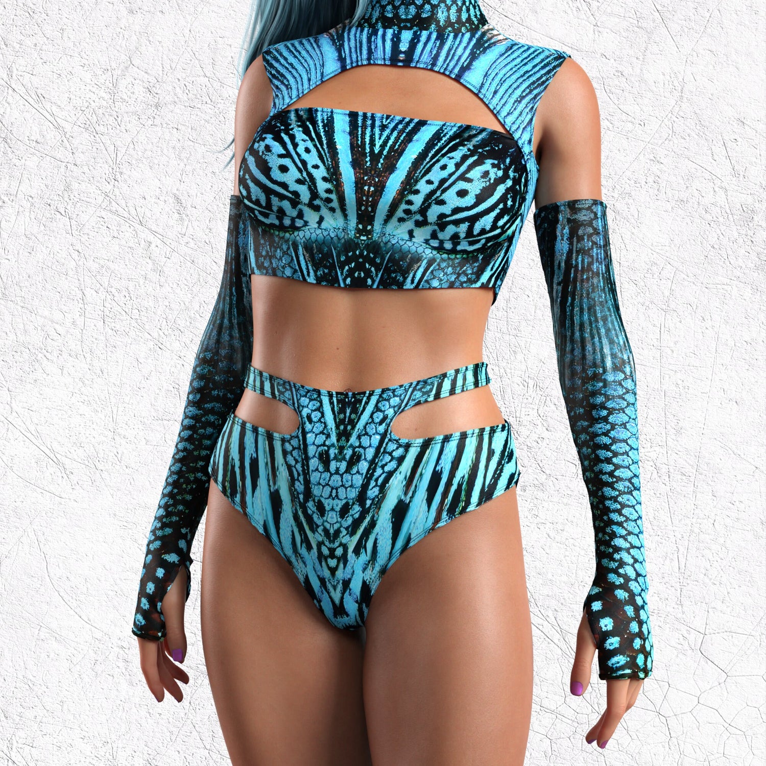 Women Blue Hypnotic Cutout Rave Set